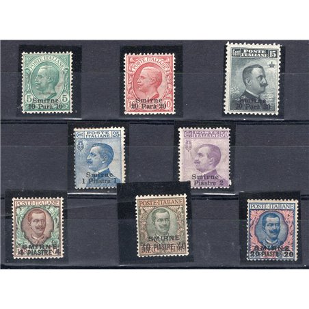 Levante Smyrna 1909/11 Overprint “Smyrna” and new denomination series no. 1/8 Biondi Cert. Cat. €875 (**)
