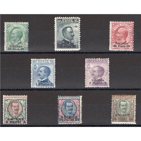 Levante Smirne 1909/11 Floreale soprast. serie n° 1/8 Cert. CiBaFil Cat. € 350 (*)