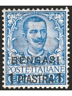 Levante Bengasi 1901 Floreale 25 c. azzurro soprast. n° 1 con ottima centratura Cert. CiBaFil Cat. € 700 (**)