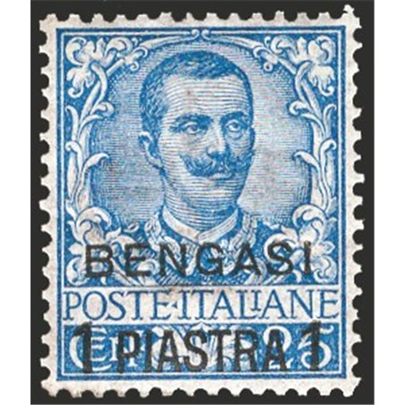 Levante Bengasi 1901 Floreale 25 c. azzurro soprast. n° 1 con ottima centratura Cert. CiBaFil Cat. € 700 (**)