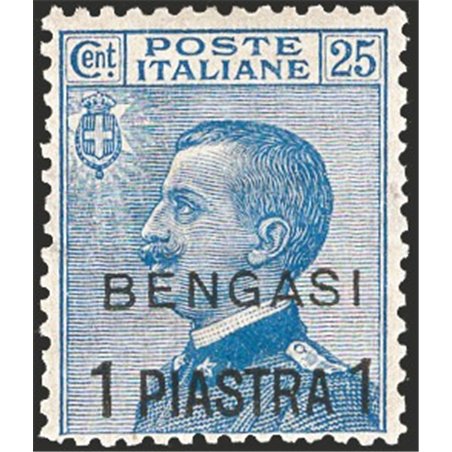 Levante Benghazi 1901 Michetti 25 c. light blue overprint No. 2 with excellent centring CiBaFil Cert. Cat. €700 (**)