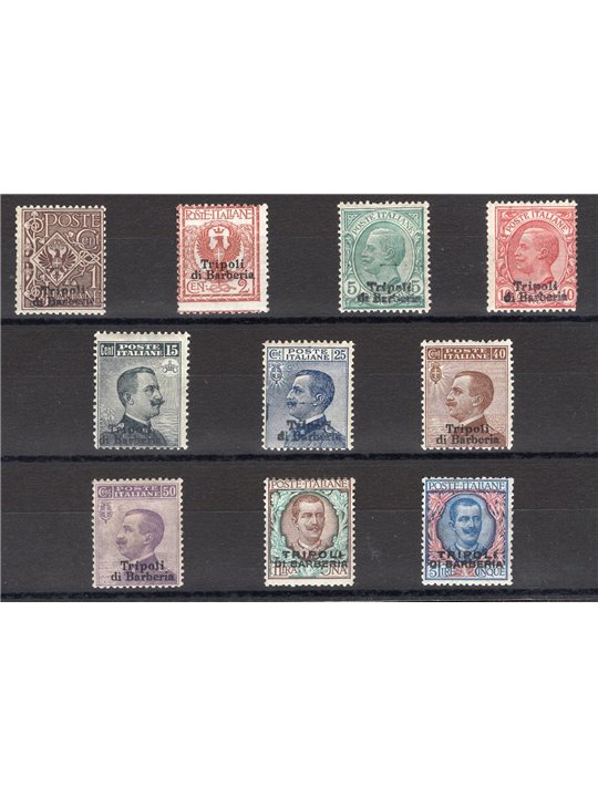 Levante Tripoli di Barberia 1909 Soprast. serie n° 1/10 Cert. CiBaFil Cat. € 1.900 (**)