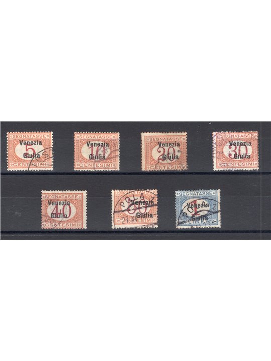 Venezia Giulia 1918 Segnatasse soprast. serie n° 1/7 Cert. Biondi Cat. € 2.000 (U)
