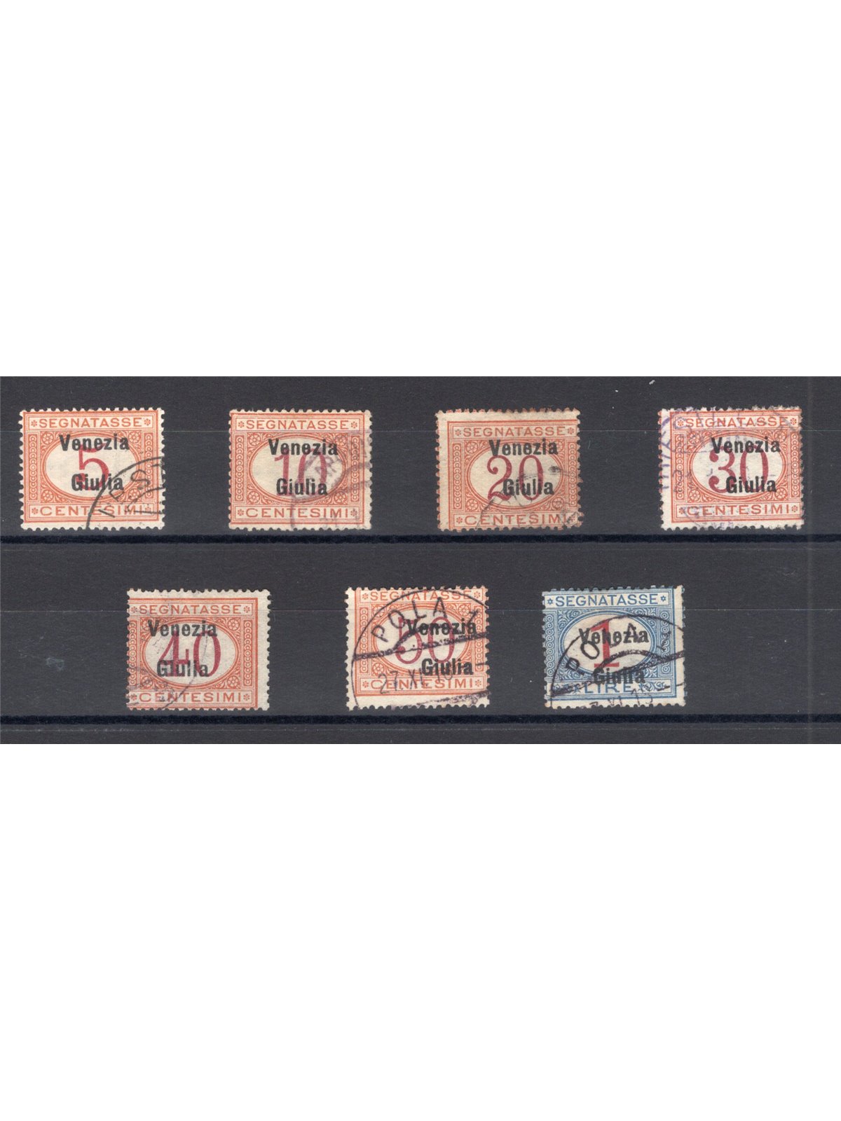 Venezia Giulia 1918 Segnatasse soprast. serie n° 1/7 Cert. Biondi Cat. € 2.000 (U)