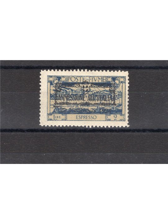 Fiume 1924 Espresso 2 £ azzurro soprast. con parziale decalco della soprastampa non catalogato (n° 12) (**) 