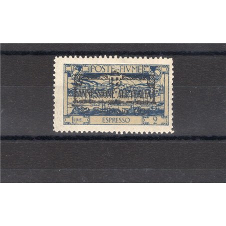 Fiume 1924 Express stamp 2 £ light blue overprinted with partial transfer of the overprint unlisted (no. ° 12) (**)