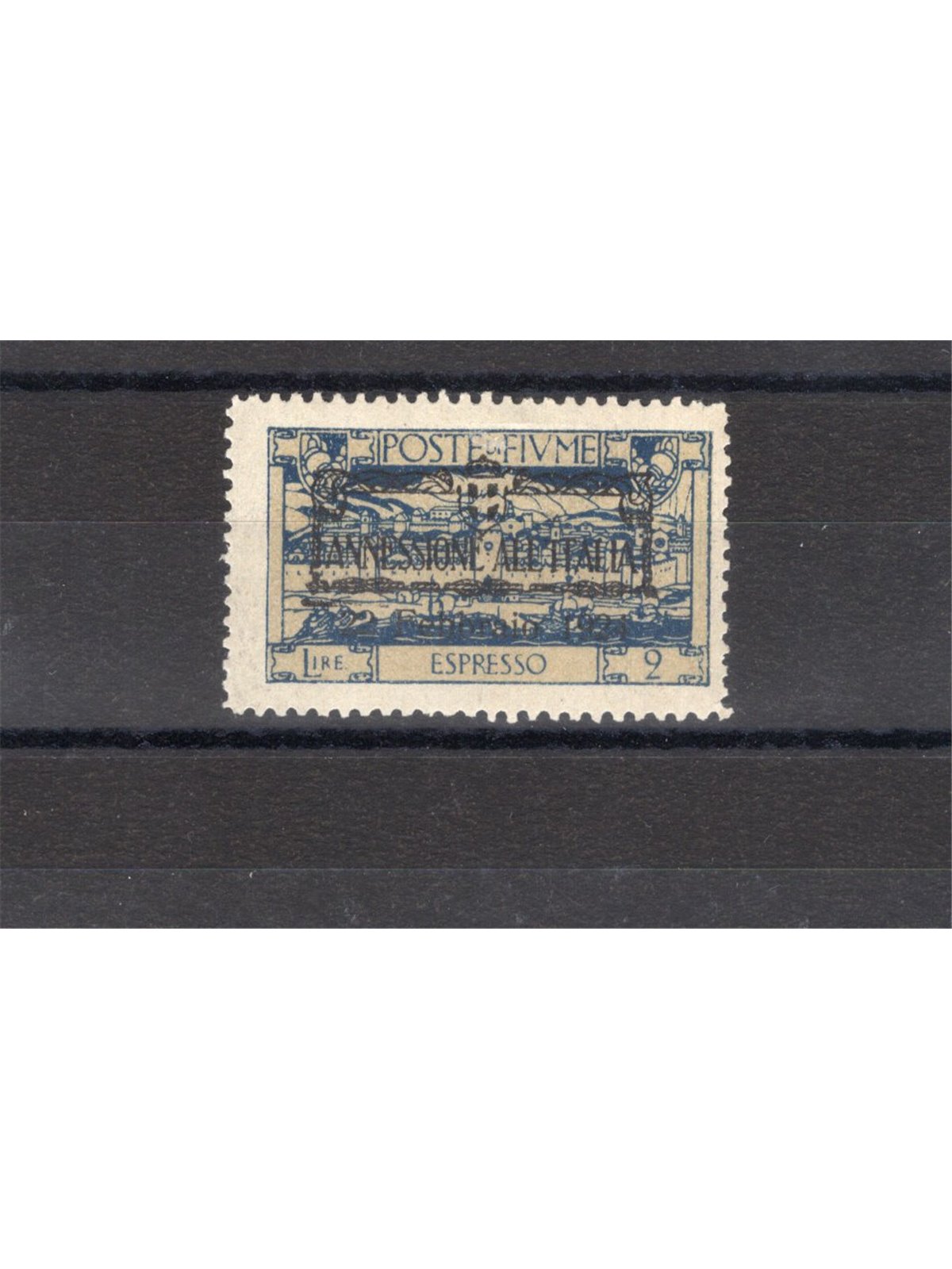 Fiume 1924 Express stamp 2 £ light blue overprinted with partial transfer of the overprint unlisted (no. ° 12) (**)