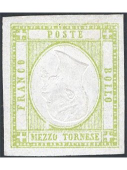 Italia 1862 Prov. Napoletane Vitt. Emanuele ½ t. verde con effigie capovolta n° 17h. Firm. Em. Diena Cert. CiBaFil Cat. € 550 (*