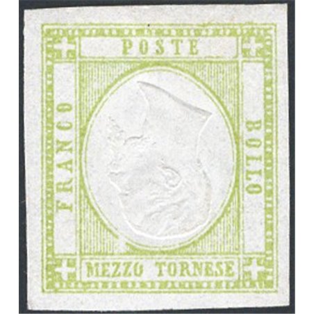 Italia 1862 Prov. Napoletane Vitt. Emanuele ½ t. verde con effigie capovolta n° 17h. Firm. Em. Diena Cert. CiBaFil Cat. € 550 (*