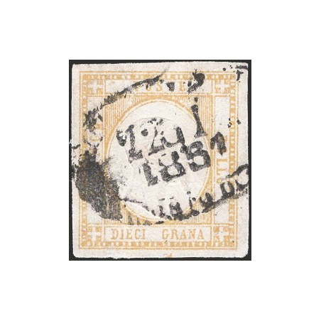 Italy 1861 Neapolitan Naples Provinces Victor Emmanuel in relief 10 gr. orange with oval date stamp No. 22 Certified by Biondi C