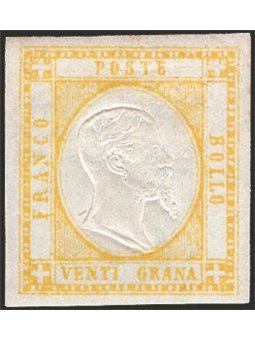 Italy 1861 Naples Provinces Victor Emmanuel in relief 20 gr. yellow No. 23. Signed by Chia AD Certified by CiBaFil Catalogue €2,