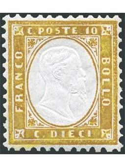 Italia 1862 Vitt. Emanuele 10 c. bistro giallastro n° 1 con ottima centratura. Firm. Bolaffi AD AD Cert. Biondi Cat. € 24.000 (*