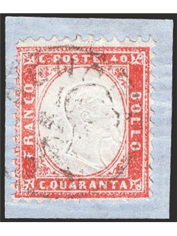 Italia 1862 Vitt. Emanuele 40 c. rosso carminio n° 3 su frammento Cert. CiBaFil Cat. € 425 (Fr)
