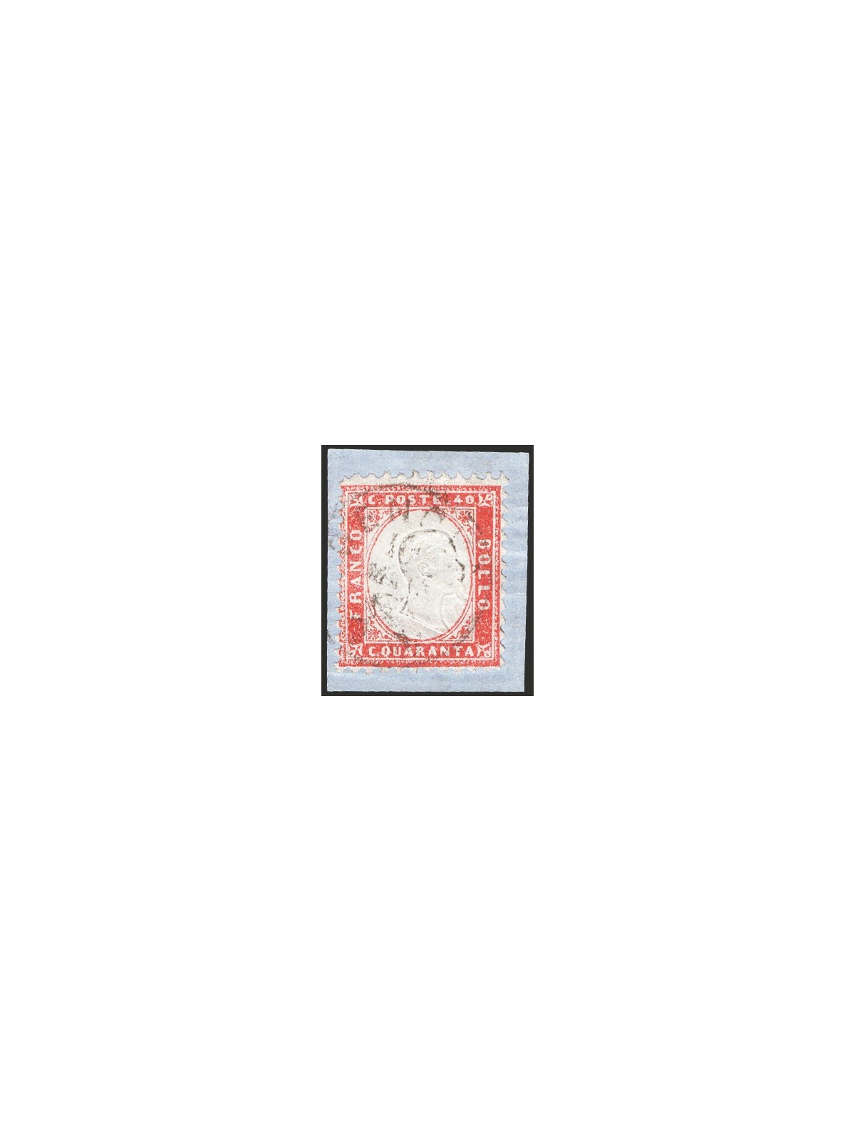 Italia 1862 Vitt. Emanuele 40 c. rosso carminio n° 3 su frammento Cert. CiBaFil Cat. € 425 (Fr)