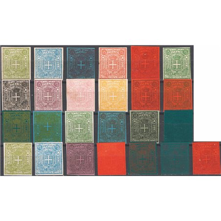 Italy 1862 Proofs: small collection comprising 25 reprints of the “Sparre” proofs of 15 c. in various colours; these reprints we