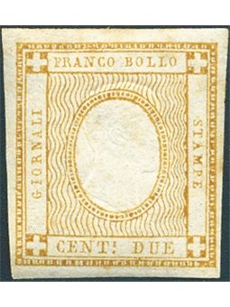 Italia 1862 Vitt. Emanuele francobollo sperimentale 2 c. bistro cornice del 2 c. n° 10 con al centro l'effigie del re al posto d