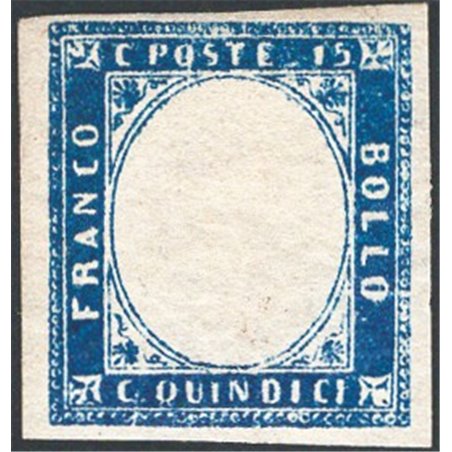 Italia 1863 Vitt. Emanuele 15 c. azzurro senza effigie con gomma originale n° 11m Cert. CiBaFil Cat. € 1.100 (*)