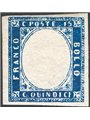 Italy 1863 Victor Emmanuel 15 c. light blue without effigy with original gum No. 11m certified by CiBaFil Cat. €1,100 (*)