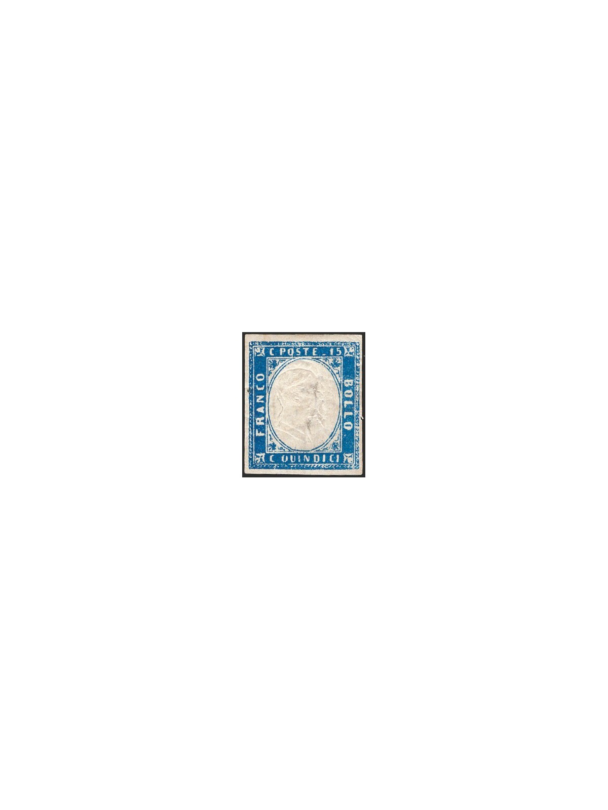 Italia 1863 Vitt. Emanuele 15 c. azzurro con doppia effigie n° 11k. Firm. Chia Cert. CiBaFil Cat. € 300 (*)