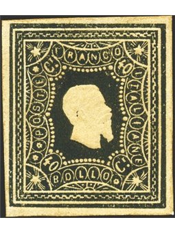 Italia 1864 Saggio Giuseppe Re effigie di Vitt. Emanuele II 40 c. nero Cert. Biondi (**)