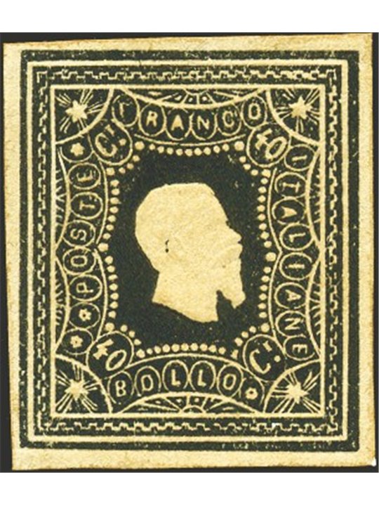 Italy 1864 Giuseppe Re trial stamp effigy of Victor Emmanuel II 40 c. black Certified by Biondi (**)