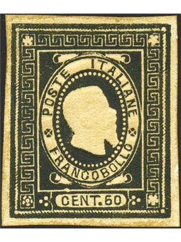 Italia 1864 Saggio Giuseppe Re effigie di Vitt. Emanuele II 60 c. nero Cert. Biondi (**)
