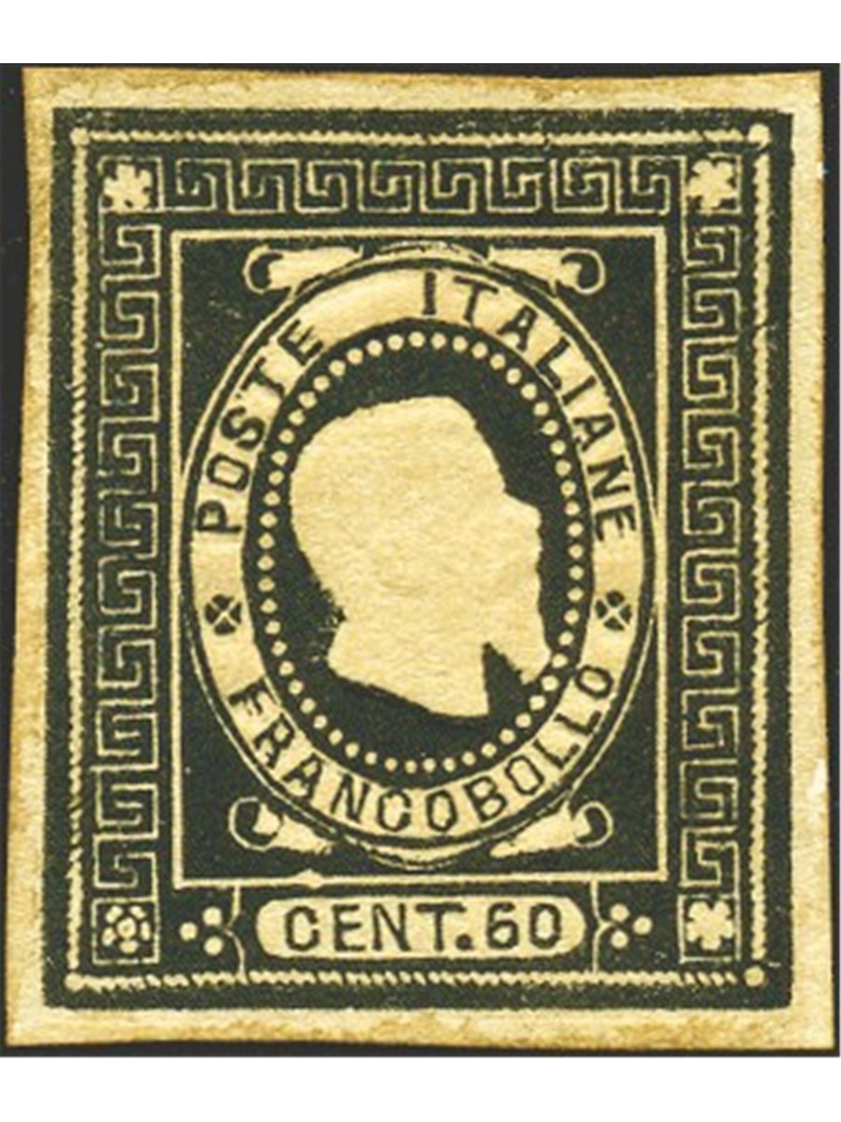 Italia 1864 Saggio Giuseppe Re effigie di Vitt. Emanuele II 60 c. nero Cert. Biondi (**)