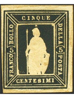 Italy 1862 Thermignon trial stamp Allegory of Italy 5 c. black certified by Biondi (**)