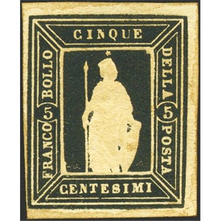 Italia 1862 Saggio Thermignon Allegoria dell'Italia 5 c. nero Cert. Biondi (**)