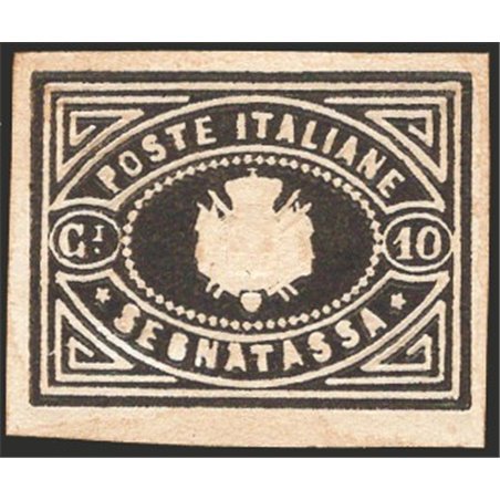 Italia 1864 Saggio Giuseppe Re segnatasse stemma sabaudo 10 c. nero Cert. Biondi (**)