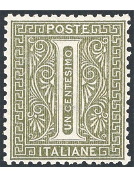 Italia 1863 Cifra 1 c. verde grigio chiaro tiratura di Londra n° L14 con ottima centratura. Firm. Chia Cert. CiBaFil Cat. € 6.00