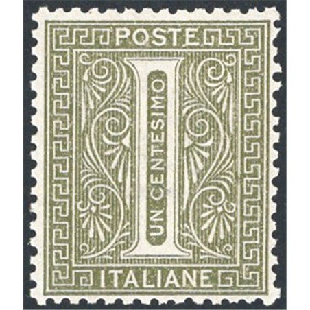 Italia 1863 Cifra 1 c. verde grigio chiaro tiratura di Londra n° L14 con ottima centratura. Firm. Chia Cert. CiBaFil Cat. € 6.00