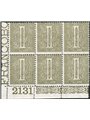 Italia 1863 Cifra 1 c. in blocco di 6 angolo di foglio superiore con numero “2131” (**)