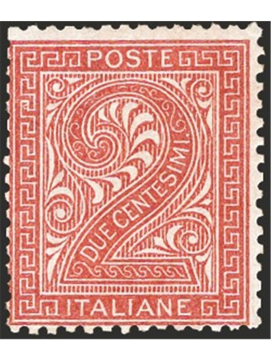 Italia 1865 Cifra 2 c. bruno rosso tiratura di Londra n° L15. Firm. Chia Cat. € 2.750 (**)