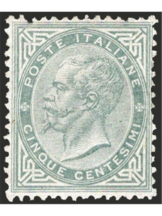 Italia 1863 Vitt. Emanuele 5 c. grigio verde grigio scuro n° T16 Cert. CiBaFil Cat. € 2.500 (**)