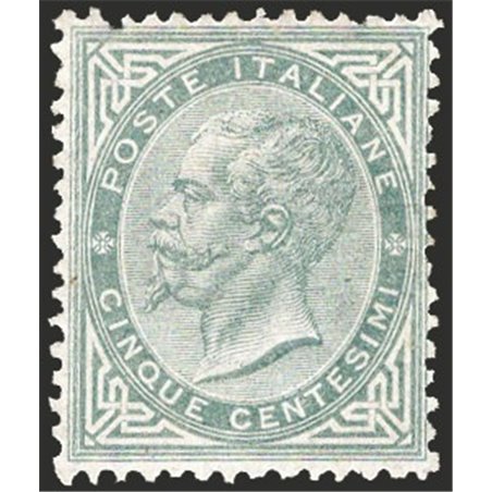 Italia 1863 Vitt. Emanuele 5 c. grigio verde grigio scuro n° T16 Cert. CiBaFil Cat. € 2.500 (**)