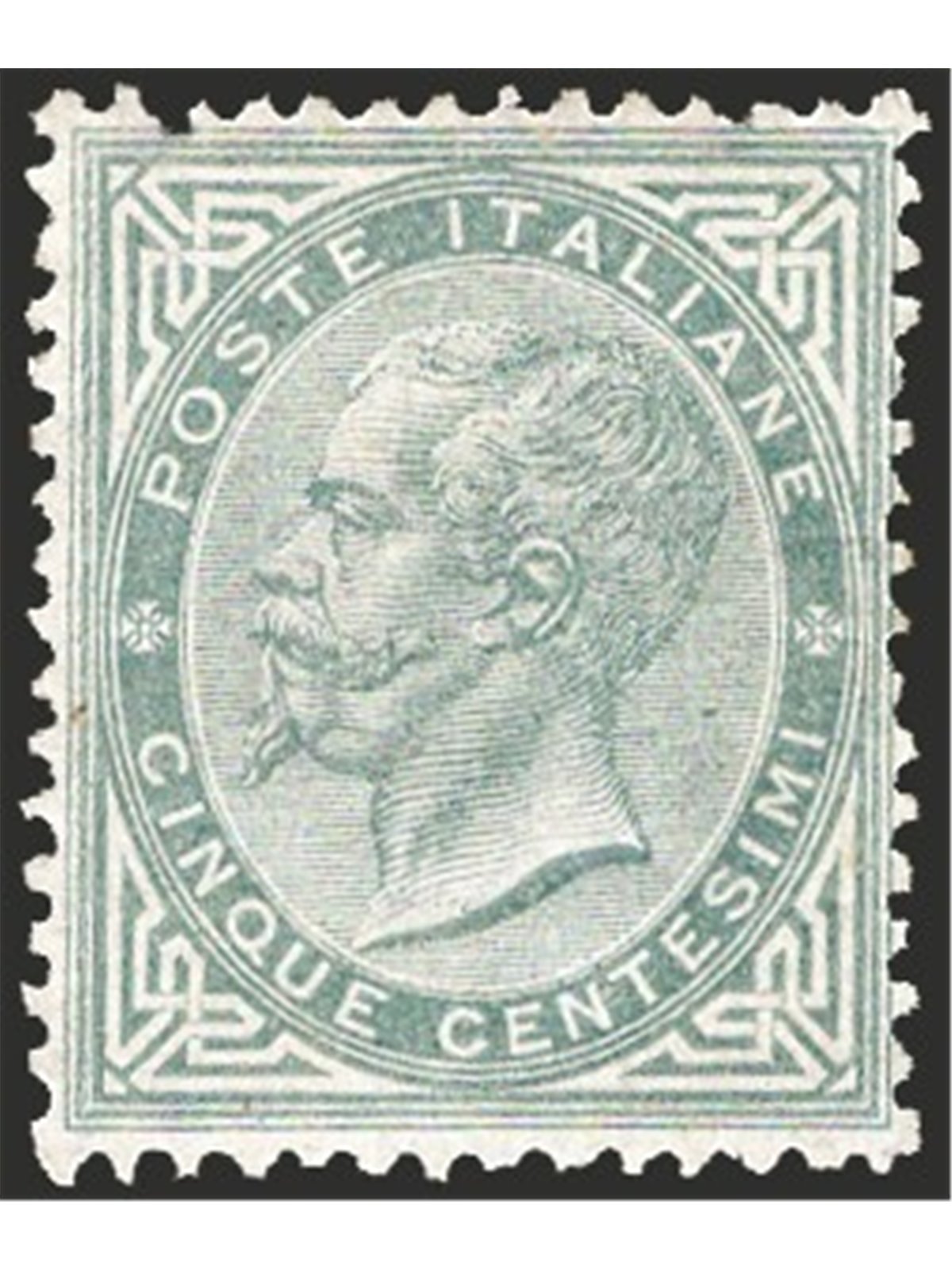 Italia 1863 Vitt. Emanuele 5 c. grigio verde grigio scuro n° T16 Cert. CiBaFil Cat. € 2.500 (**)