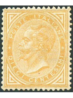 Italy 1863 Victor Emmanuel 10 c. orange-ochre no. L17 with excellent centring. Signed AD Biondi certificate Cat. €19,000 (*)
