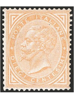 Italia 1863 Vitt. Emanuele 10 c. giallo ocra n° T17. Firm. Bolaffi Cert. CiBaFil Cat. € 2.125 (*)