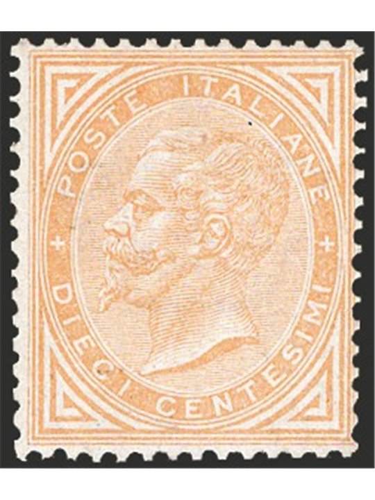 Italia 1863 Vitt. Emanuele 10 c. giallo ocra n° T17. Firm. Bolaffi Cert. CiBaFil Cat. € 2.125 (*)