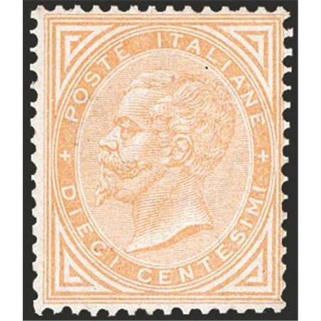 Italia 1863 Vitt. Emanuele 10 c. giallo ocra n° T17. Firm. Bolaffi Cert. CiBaFil Cat. € 2.125 (*)