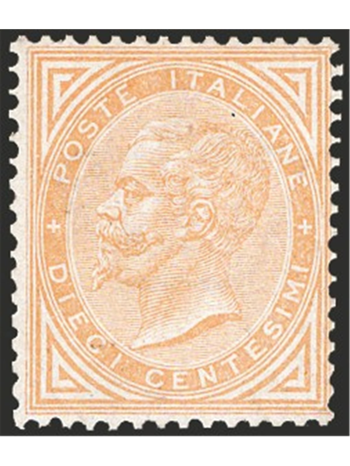 Italia 1863 Vitt. Emanuele 10 c. giallo ocra n° T17. Firm. Bolaffi Cert. CiBaFil Cat. € 2.125 (*)