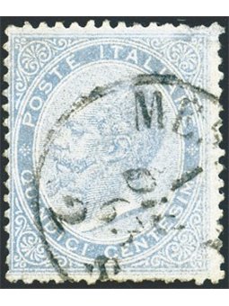 Italia 1863 Vitt. Emanuele 15 c. celeste smorto n° L18 con annullo primo giorno Cert. Biondi (U)