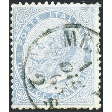 Italia 1863 Vitt. Emanuele 15 c. celeste smorto n° L18 con annullo primo giorno Cert. Biondi (U)