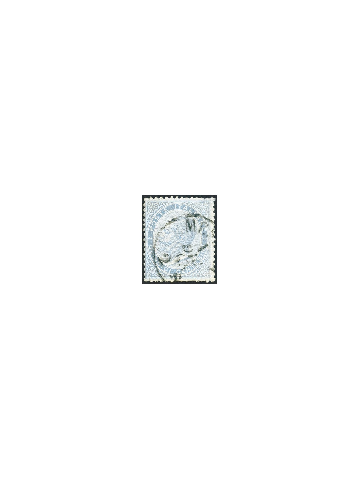 Italia 1863 Vitt. Emanuele 15 c. celeste smorto n° L18 con annullo primo giorno Cert. Biondi (U)