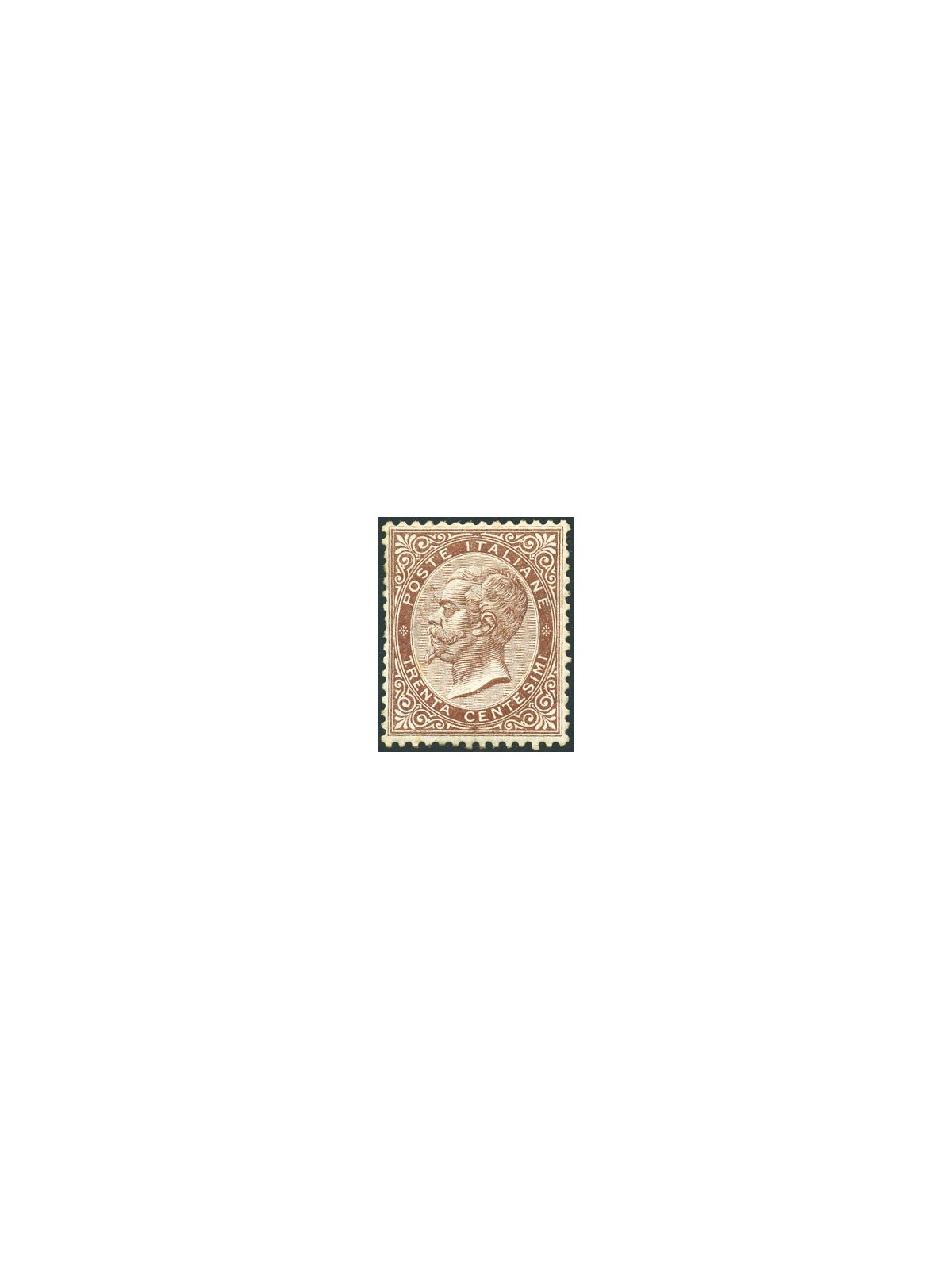 Italy 1863 Victor Emmanuel 30 c. brown no. L19 with excellent centring Biondi Certificate Cat. €30,000 (*)