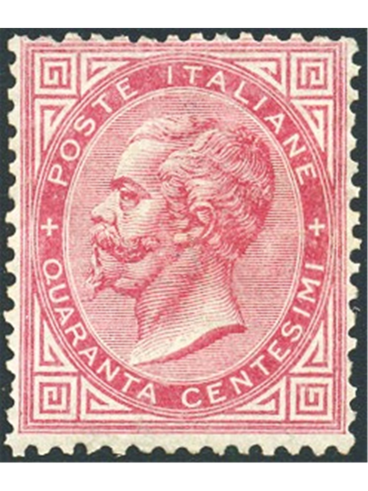Italy 1863 Victor Emmanuel 40 c. carmine pink No. L20 with fair centring Biondi certificate Cat. €9,000 (*)