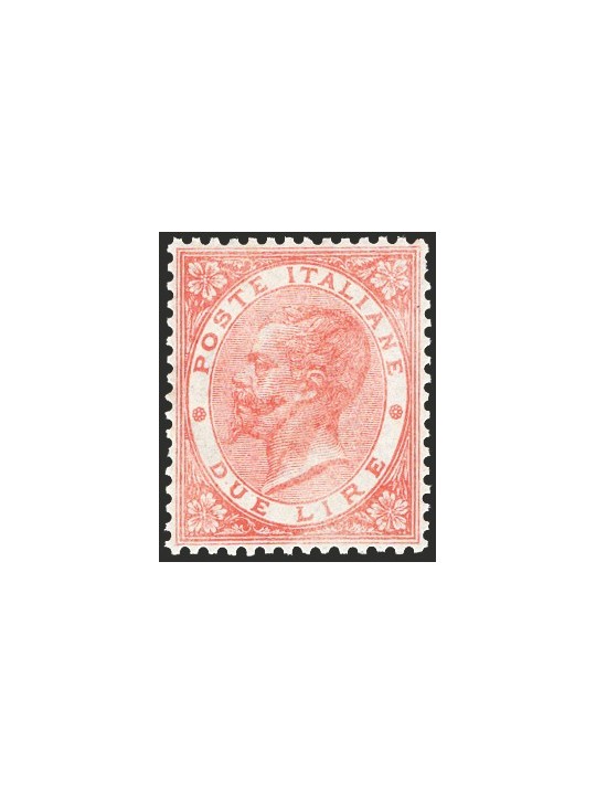 Italia 1863 Vitt. Emanuele 2 £ scarlatto n° L22 con ottima centratura. Firm. Bolaffi ED Cert. CiBaFil Cat. € 4.000 (**)
