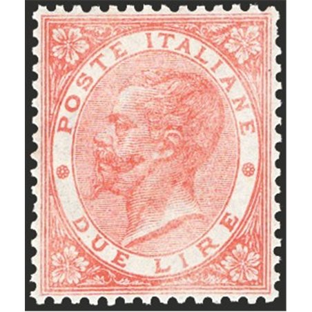 Italia 1863 Vitt. Emanuele 2 £ scarlatto n° L22 con ottima centratura. Firm. Bolaffi ED Cert. CiBaFil Cat. € 4.000 (**)