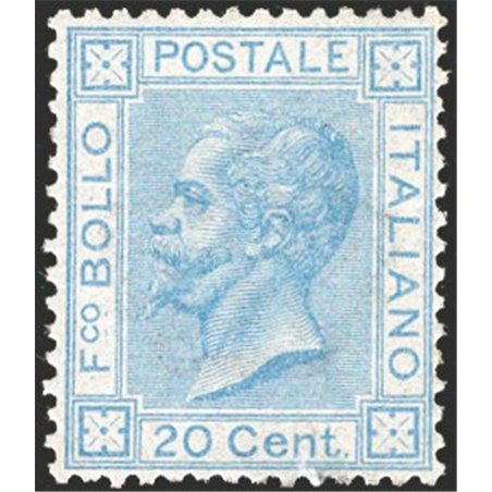 Italy 1867 Victor Emmanuel 20 c. light blue London print no. L26 with excellent centring. Signed by Raybaudi AD ED Apicella Cat.